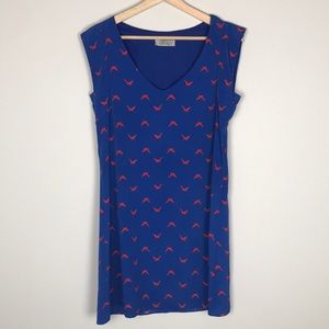 OPHELIA Blue Dress with Red Birds